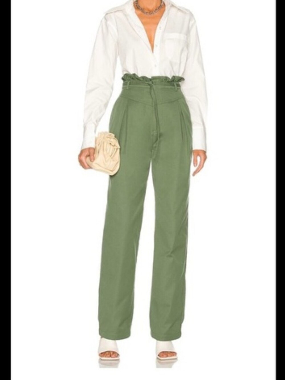 L'Academie Zaria Paperbag Olive Green Trouser Size XS